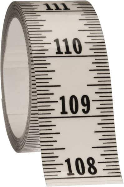 Made in USA - 12 Ft. Long x 1-1/4 Inch Wide, 1/16 Inch Graduation, Clear, Mylar Adhesive Tape Measure - Reads Bottom to Top, Vertical Rules - Best Tool & Supply