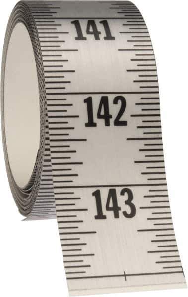 Made in USA - 12 Ft. Long x 1-1/4 Inch Wide, 1/16 Inch Graduation, Silver, Mylar Adhesive Tape Measure - Reads Top to Bottom, Vertical Rules - Best Tool & Supply