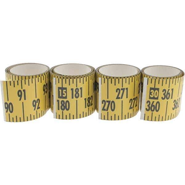 Made in USA - 32 Ft. Long x 3 Inch Wide, 1/4 Inch Graduation, Yellow, Mylar Adhesive Tape Measure - Reads Bottom to Top, Vertical Rules - Best Tool & Supply