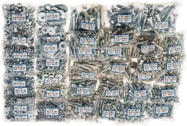 Value Collection - 2,875 Piece Steel Hex Head Cap Screw Bolt Assortment - 1/4-20 to 1/2-13 Thread, Grade 5 - Best Tool & Supply