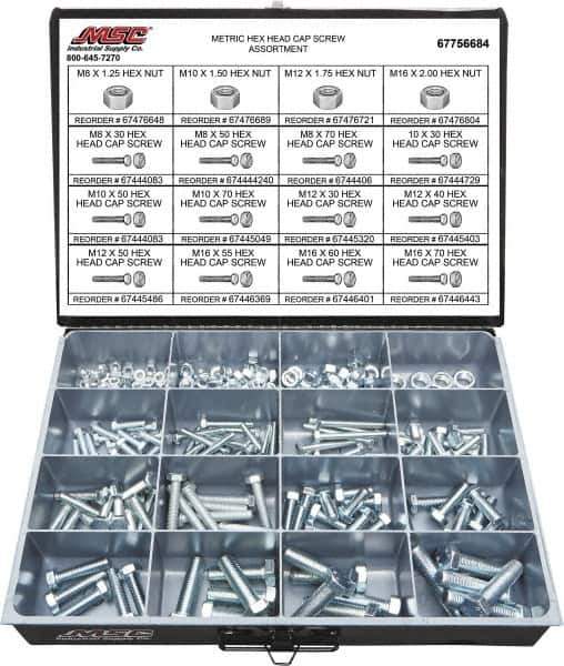 Value Collection - 200 Piece Steel Hex Head Cap Screws - M8 to M16 Thread, Grade 2 - Best Tool & Supply