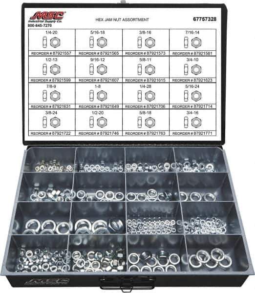 Value Collection - 1/4-20 to 3/4-16 Thread, 425 Piece Steel Nut Assortment - Grade 2 - Best Tool & Supply