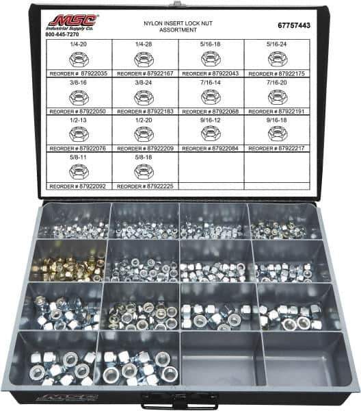 Value Collection - 1/4-20 to 5/8-18 Thread, 435 Piece Steel Nut Assortment - Grade 2 - Best Tool & Supply