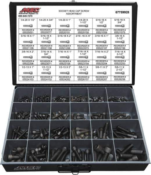 Value Collection - 375 Piece Alloy Steel Socket Head Cap Screws - 1/4-20 to 5/8-11 Thread - Best Tool & Supply