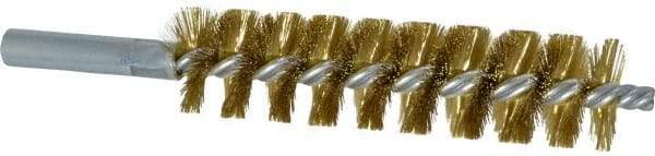 Schaefer Brush - 4" Brush Length, 1" Diam, Double Stem, Single Spiral Tube Brush - 6-1/4" Long, Brass, 12-24 Female Connection - Best Tool & Supply