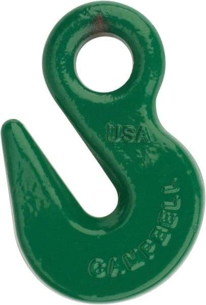 Campbell - 8,800 Lb Capacity, Chain Grade 100, Alloy Steel Eye Hook - 1/2" Hook Throat, 2.41" Reach, 3/4" Eye ID, 3/8" Chain Diam, 4" OAL - Best Tool & Supply