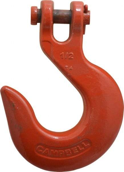 Campbell - 1/2 Inch Chain Diameter, Grade 80 Clevis Hook - 13,000 Lbs. Load Capacity, 5/08 Inch Inside Diameter, 9/16 Inch Pin Diameter, 1-3/4 Inch Hook Throat - Best Tool & Supply