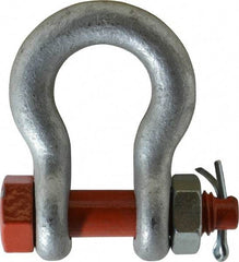 Campbell - 1/2" Nominal Chain Size, 3.33 Ton Alloy Steel Bolt Anchor Shackle - 1/2" Diam, 5/8" Pin Diam, 1-15/16" High x 13/16" Wide Inside Jaw, 1-1/4" Inside Width, 1-1/4" Max Body Thickness - Best Tool & Supply