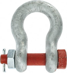 Campbell - 1" Nominal Chain Size, 12.5 Ton Alloy Steel Bolt Anchor Shackle - 1" Diam, 1-1/8" Pin Diam, 3-3/4" High x 1-11/16" Wide Inside Jaw, 2-1/2" Inside Width, 2-3/8" Max Body Thickness - Best Tool & Supply