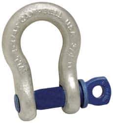 Campbell - 2" Nominal Chain Size, 35 Ton Carbon Steel Bolt Anchor Shackle - 2" Diam, 2-1/4" Pin Diam, 7-3/4" High x 3-1/4" Wide Inside Jaw, 5-3/4" Inside Width, 4-7/8" Max Body Thickness - Best Tool & Supply