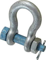 Campbell - 1/2" Nominal Chain Size, 2 Ton Carbon Steel Bolt Anchor Shackle - 1/2" Diam, 5/8" Pin Diam, 1-15/16" High x 13/16" Wide Inside Jaw, 1-1/4" Inside Width, 1-1/4" Max Body Thickness - Best Tool & Supply