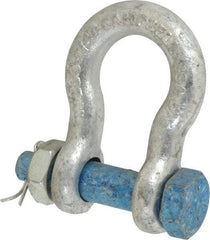 Campbell - 5/8" Nominal Chain Size, 3.25 Ton Carbon Steel Bolt Anchor Shackle - 5/8" Diam, 5/8" Pin Diam, 2-7/16" High x 1-1/16" Wide Inside Jaw, 1-9/16" Inside Width, 1-7/16" Max Body Thickness - Best Tool & Supply