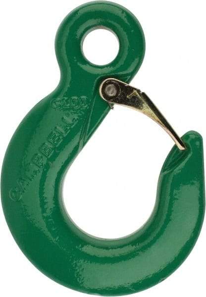 Campbell - 8,800 Lb Capacity, Chain Grade 100, Alloy Steel Eye Hook - 1.62" Hook Throat, 4.41" Reach, 0.81" Eye ID, 3/8" Chain Diam, 6-1/4" OAL - Best Tool & Supply