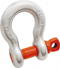 Campbell - 3/8" Nominal Chain Size, 2 Ton Alloy Steel Screw Anchor Shackle - 3/8" Diam, 7/16" Pin Diam, 1-7/16" High x 0.677" Wide Inside Jaw, 0.969" Inside Width, 15/16" Max Body Thickness - Best Tool & Supply