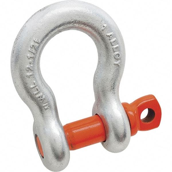 Campbell - 1-1/4" Nominal Chain Size, 18 Ton Alloy Steel Screw Anchor Shackle - 1-1/4" Diam, 1-3/8" Pin Diam, 4-1/2" High x 2" Wide Inside Jaw, 3-1/4" Inside Width, 3" Max Body Thickness - Best Tool & Supply