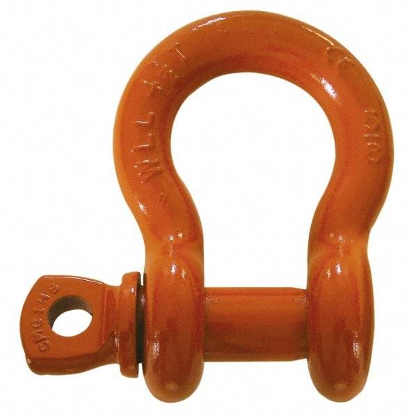 CM - 2" Nominal Chain Size, 43 Ton Alloy Steel Screw Anchor Shackle - 2" Diam, 2-1/4" Pin Diam, 7-3/4" High x 3-1/4" Wide Inside Jaw, 5-3/4" Inside Width, 4-7/8" Max Body Thickness - Best Tool & Supply