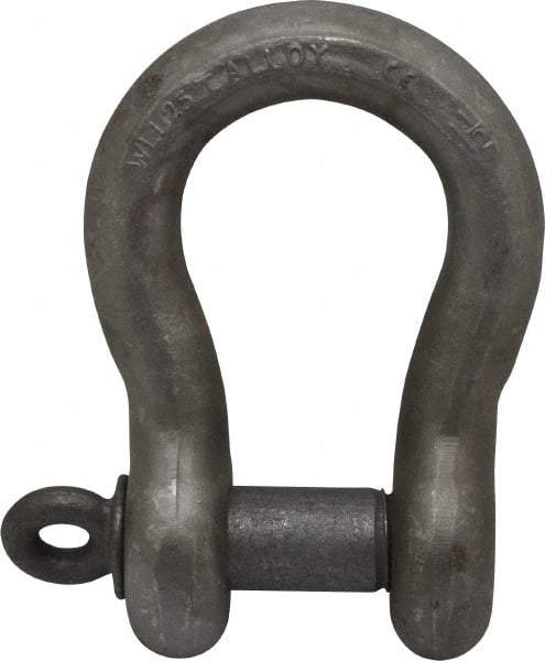 CM - 1-1/2" Nominal Chain Size, 25. Ton Alloy Steel Screw Anchor Shackle - 1-1/2" Diam, 1-5/8" Pin Diam, 5-3/4" High x 2-3/8" Wide Inside Jaw, 3-7/8" Inside Width, 3-1/2" Max Body Thickness - Best Tool & Supply