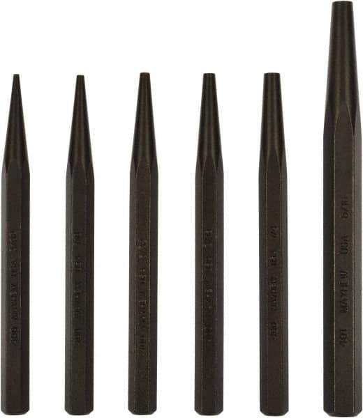 Mayhew - 6 Piece, 3/32 to 5/16", Starter Punch Set - Hex Shank, Steel, Comes in Pouch - Best Tool & Supply