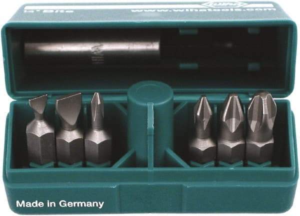 Wiha - 6 Piece, 1/4" Drive Screwdriver Insert Bit Set - #0 to #3 Phillips, 4.5 & 6mm Slotted - Best Tool & Supply