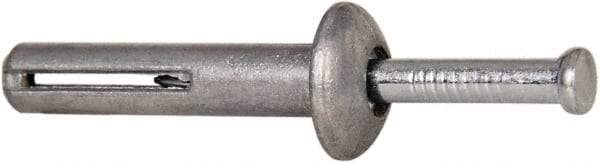 Powers Fasteners - 1/4" Diam, 1/4" Drill, 1-1/4" OAL, 1-7/8" Min Embedment Hammer Drive Concrete Anchor - Steel (Drive Pin)/Zamac Alloy (Body), Zinc-Plated Finish, Mushroom Head - Best Tool & Supply