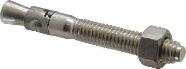 Powers Fasteners - 3/8" Diam, 3/8" Drill, 3" OAL, 1-1/4" Min Embedment Wedge Expansion Concrete Anchor - 304 Stainless Steel, Hex Nut Head, Hex Drive, 1-7/8" Thread Length - Best Tool & Supply