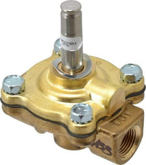 Parker - 3/8" Port, Two Way, Piloted Diaphragm, Brass Solenoid Valve - Normally Closed, 200 Max PSI, NBR Seal - Best Tool & Supply