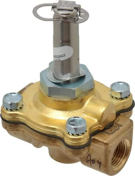 Parker - 3/8" Port, Two Way, Piloted Diaphragm, Brass Solenoid Valve - Normally Closed, 80 Max PSI, PTFE Seal - Best Tool & Supply