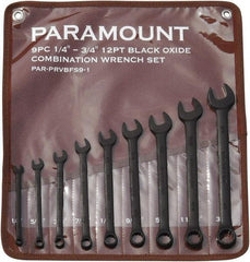 Paramount - 9 Piece, 1/4" to 3/4", 12 Point Combination Wrench Set - Inch Measurement Standard, Black Oxide Finish, Comes in Canvas Roll - Best Tool & Supply