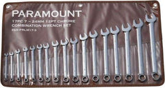 Paramount - 17 Piece, 7mm to 24mm, 12 Point Combination Wrench Set - Metric Measurement Standard, Full Polish Finish, Comes in Canvas Roll - Best Tool & Supply