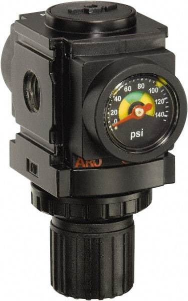 ARO/Ingersoll-Rand - 1/4 NPT Port, 59 CFM, Aluminum Miniature Regulator - 0 to 140 psi Range, 250 Max psi Supply Pressure, 1/8" Gauge Port Thread, 2.913" Wide x 3-9/16" High - Best Tool & Supply