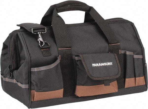 Paramount - 31 Pocket Black & Brown Polyester Tool Bag - 18" Wide x 11" Deep x 12" High - Best Tool & Supply