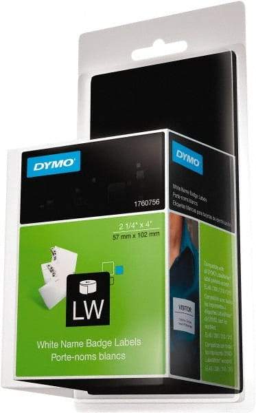 Dymo - 2-1/4" Wide x 4" Long, White Name Badge Labels - For DYMO LabelWriter Printers - Best Tool & Supply