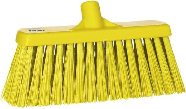 Vikan - 12" Heavy Duty Synthetic Push Broom - 2" Bristle Length, Plastic Block, European Threaded Handle Connection - Best Tool & Supply