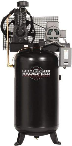 Campbell Hausfeld - 5 hp, 80 Gal Stationary Electric Vertical Air Compressor - Single Phase, 175 Max psi, 16.6 CFM, 230 Volt - Best Tool & Supply