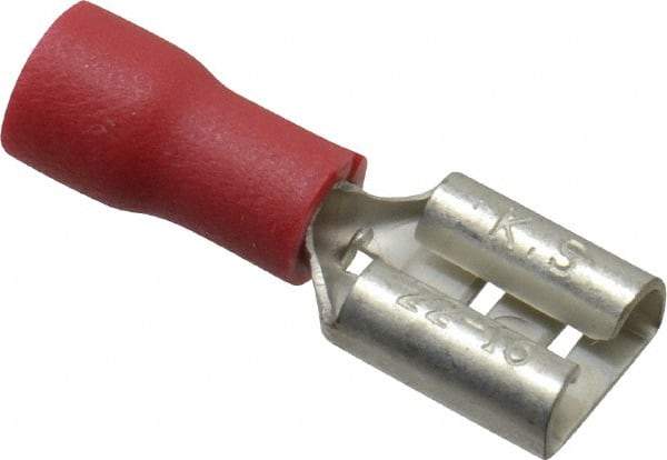 Thomas & Betts - 22 to 16 AWG, Vinyl, Fully Insulated, Female Wire Disconnect - 1/4 Inch Wide Tab, Red, RoHS Compliant, UL 94 V-0 - Best Tool & Supply