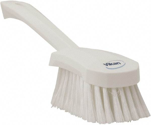 Vikan - 1.8" Bristle Length, Polyester Scrub Brush - 4-1/4" Long x 2-3/4" Wide Head, 10" OAL, White, Polypropylene Block, Flagged - Best Tool & Supply