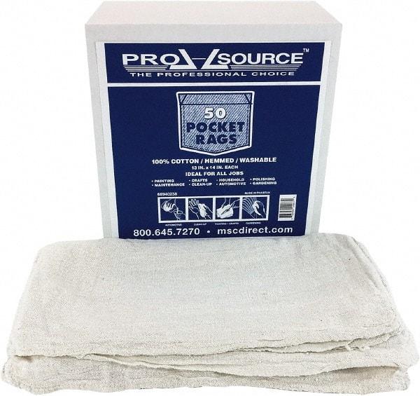 PRO-SOURCE - 13 Inch Long x 14 Inch Wide Virgin Cotton Shop Towels & Industrial Rags - White, Huck Toweling, Medium Lint Level, 50 Sheets per Pack - Best Tool & Supply