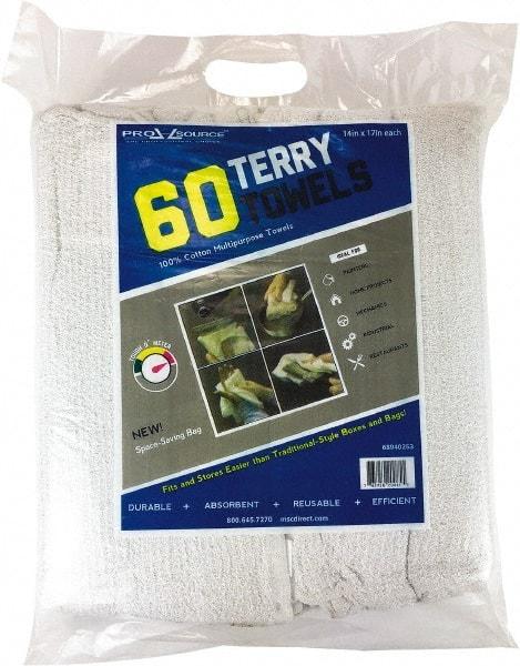 PRO-SOURCE - 14 Inch Long x 17 Inch Wide Virgin Terry Cotton Towels - White, Terry Cloth, Medium Lint, 60 Sheets per Pack - Best Tool & Supply