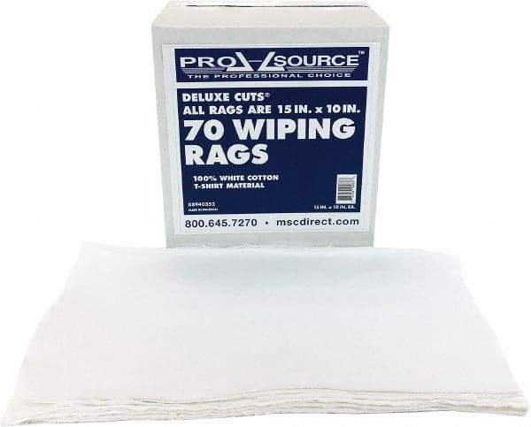 PRO-SOURCE - 10 Inch Long x 15 Inch Wide Virgin Cotton Rags - White, Knit, Lint Free, 70 Sheets per Pack, Box - Best Tool & Supply