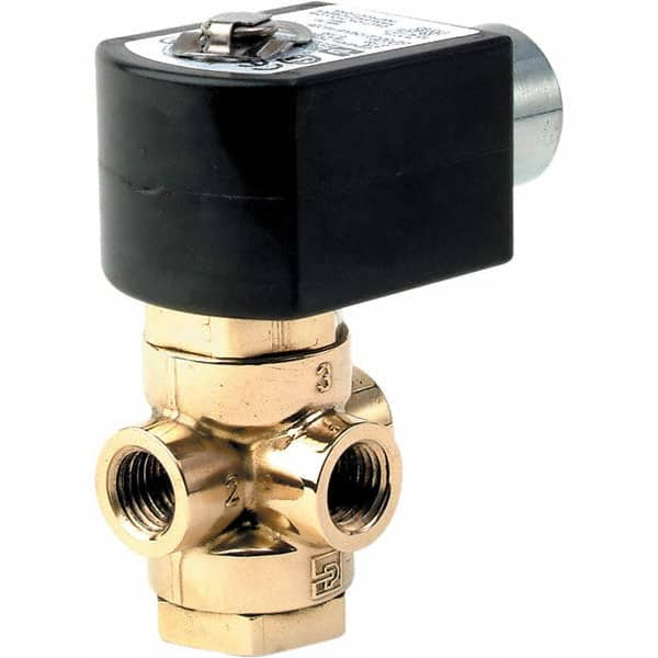 Parker - 120/60 - 110/50 VAC 1/4" NPT Port Brass Three-Way Direct Acting Solenoid Valve - Best Tool & Supply