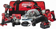 Milwaukee Tool - 18 Volt Cordless Tool Combination Kit - Includes 1/2" Hammer Drill Driver, 1/4" Impact Driver, 1-Hour Charger, Circular Saw, Contractor Bag, Cut-Off Grinder, Reciprocating Saw, Sawzall Blade & Work Light, Lithium-Ion Battery Included - Best Tool & Supply