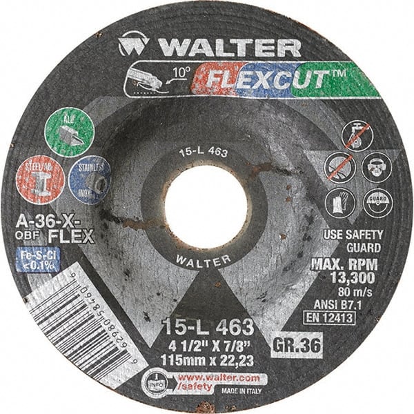 WALTER Surface Technologies - 4-1/2" Diam x 7/8" Hole, 36 Grit Surface Grinding Wheel - Best Tool & Supply