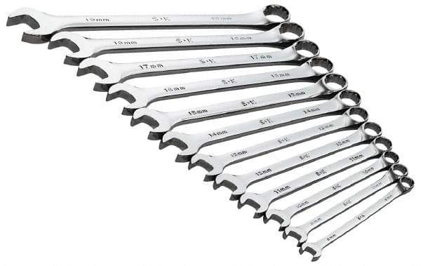 SK - 13 Piece, 8 to 19mm, 12 Point, Combination Wrench Set - Metric System of Measurement, Chrome Finish, Comes in Roll - Best Tool & Supply