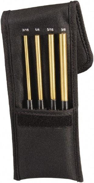 Starrett - 4 Piece, 3/16 to 3/8", Pin Punch Set - Round Shank, Brass, Comes in Pouch - Best Tool & Supply