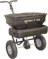 Meyer Products - 120 Lb Black Powder-Painted Steel & Polypropylene Walk Behind Broadcast Landscape Spreader - 13" Pneumatic Wheels - Best Tool & Supply