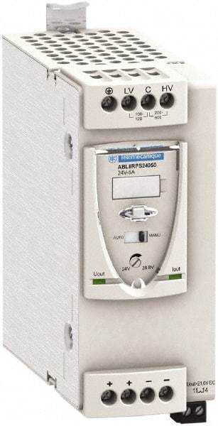 Schneider Electric - 120 Watt, 5 Amp, 100 to 120 VAC, 200 to 500 VAC Input, 24 VDC Output, DIN Rail Power Supply - Screw Connection, 165mm Wide x 155mm Deep x 143mm High, 87-100% Efficiency, Green LED Output, Red LED Output - Best Tool & Supply