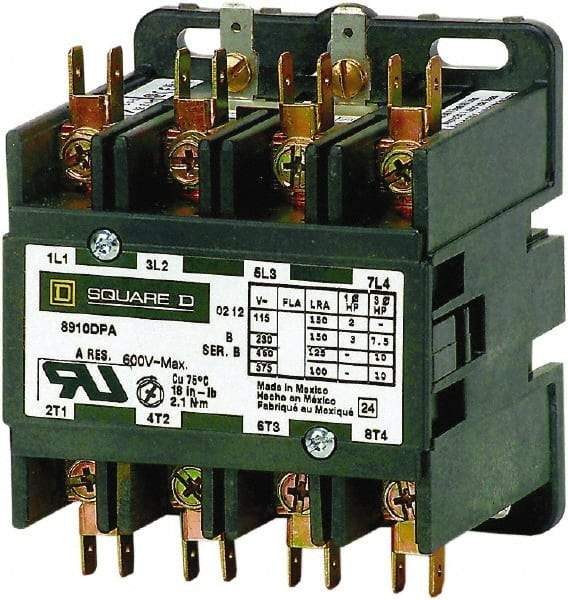 Square D - 4 Pole, 30 Amp Inductive Load, Definite Purpose Contactor - 40 Amp Resistive Rating - Best Tool & Supply