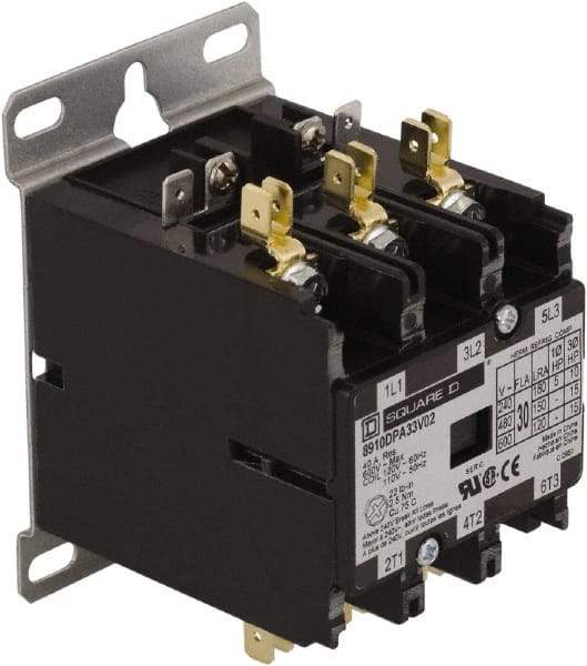 Square D - 3 Pole, 30 Amp Inductive Load, Definite Purpose Contactor - 40 Amp Resistive Rating - Best Tool & Supply