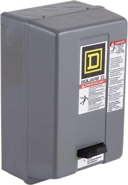 Square D - 120 Coil VAC at 60 Hz, 9 Amp, Nonreversible Enclosed Enclosure NEMA Motor Starter - 1 hp at 1 Phase, 1 Enclosure Rating - Best Tool & Supply