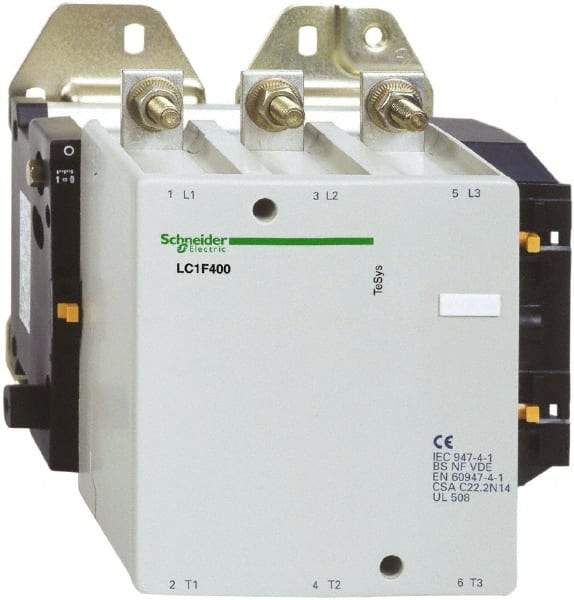 Schneider Electric - 3 Pole, 120 Coil VAC, 400 Amp at 440 VAC, Nonreversible IEC Contactor - Bureau Veritas, CCC, CSA, DNV, EN/IEC 60947-1, EN/IEC 60947-4-1, GL, JEM 1038, LROS, RINA, RMRoS, RoHS Compliant, UL Listed - Best Tool & Supply